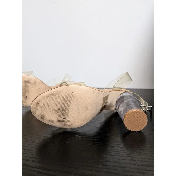 Steve Madden Camille Ankle Strap High Block Lucite Heeled Sandal Clear Sz 6 - Picture 9 of 13